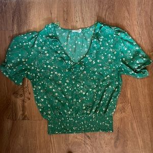 Sienna Sky green patterned Ruffle collar top